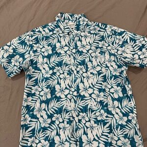 Tommy Bahama-like Teal and White Floral Men's Shirt